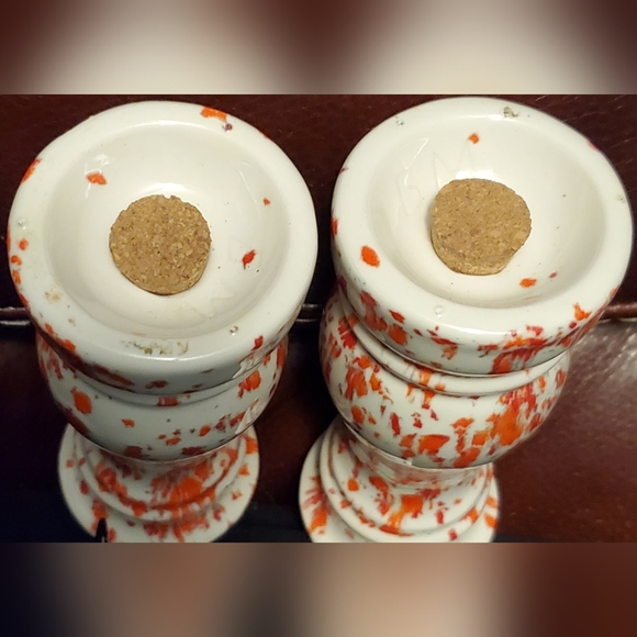 6 1/4" Tall Handcrafted Speckled Reddish-Orange Salt & Pepper Shakers - Picture 4 of 7